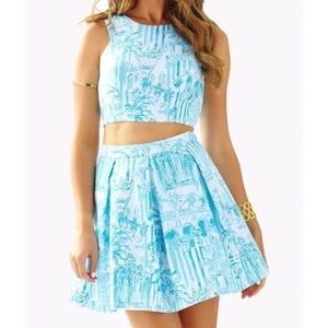 Two piece blue and white Lilly Pulitzer skirt and top.